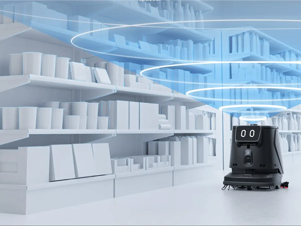 Enhanced perception of the PUDU CC1 Pro in a store aisle
