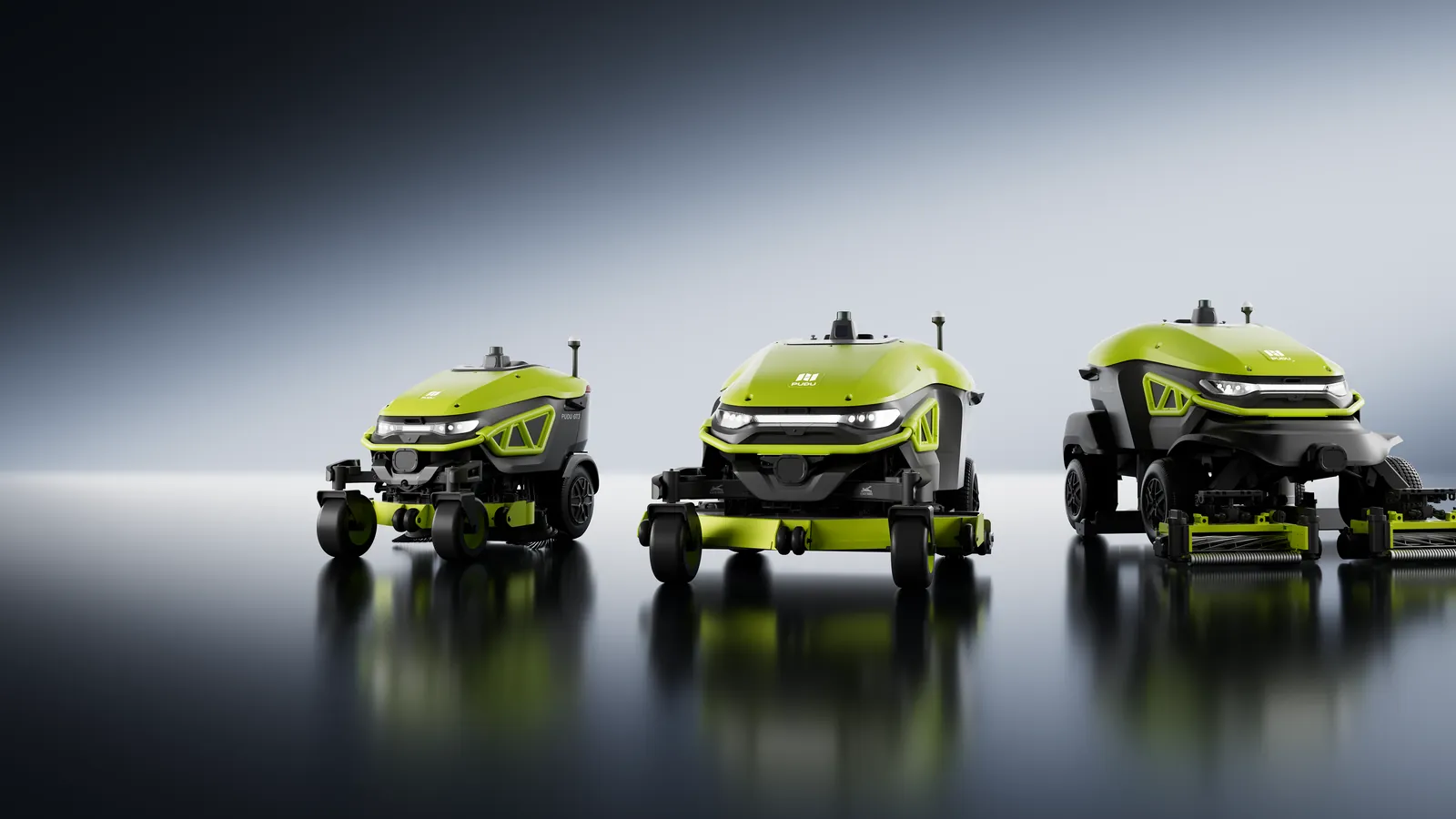 The three PUDU GT3, GT5 and GT7 robotic mowers