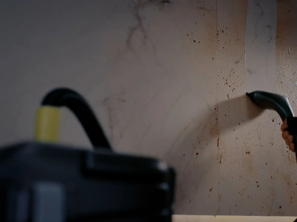 Cleaning a wall with the PUDU SH1 accessory