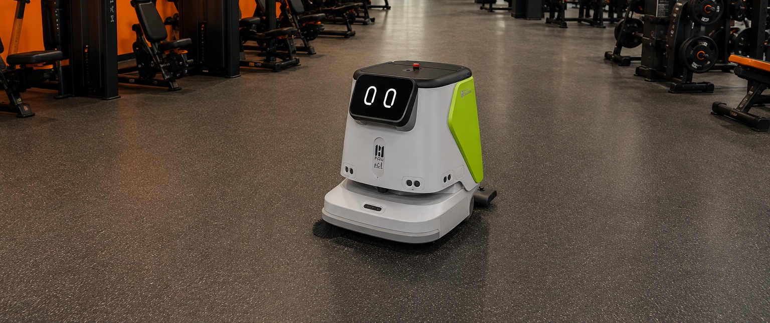 Robot de nettoyage dans une salle de sport